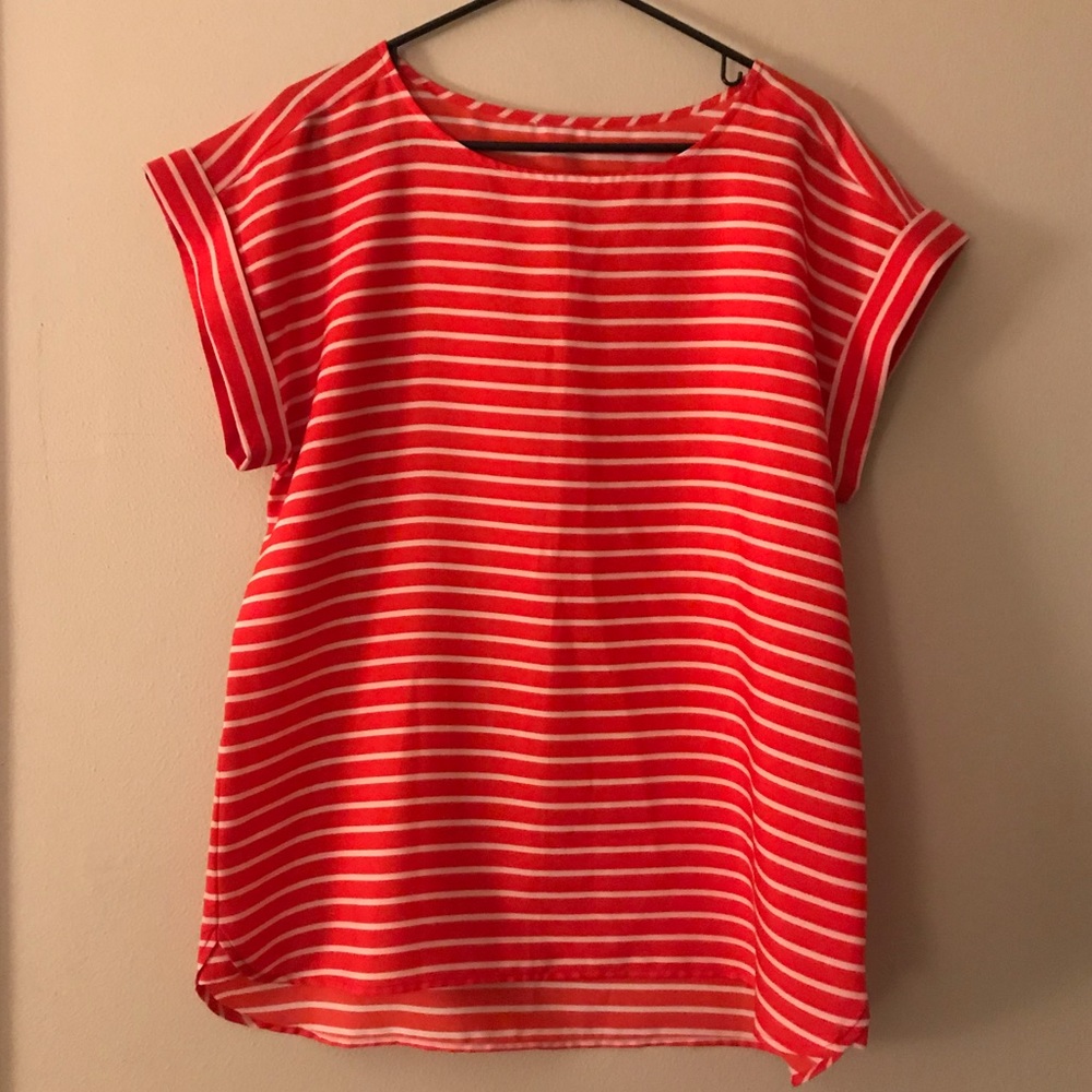 3/$35 Bright Orange Loft Striped Blouse